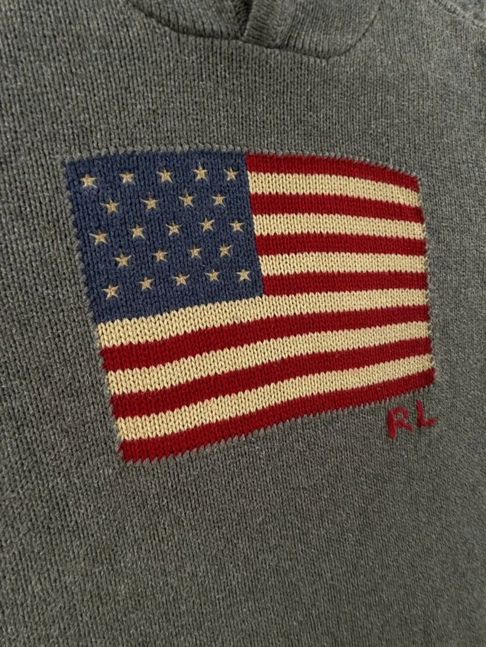 Polo Ralph Lauren USA Flag Hooded Sweater Graphic Large 14-16 Gray Preppy Boys